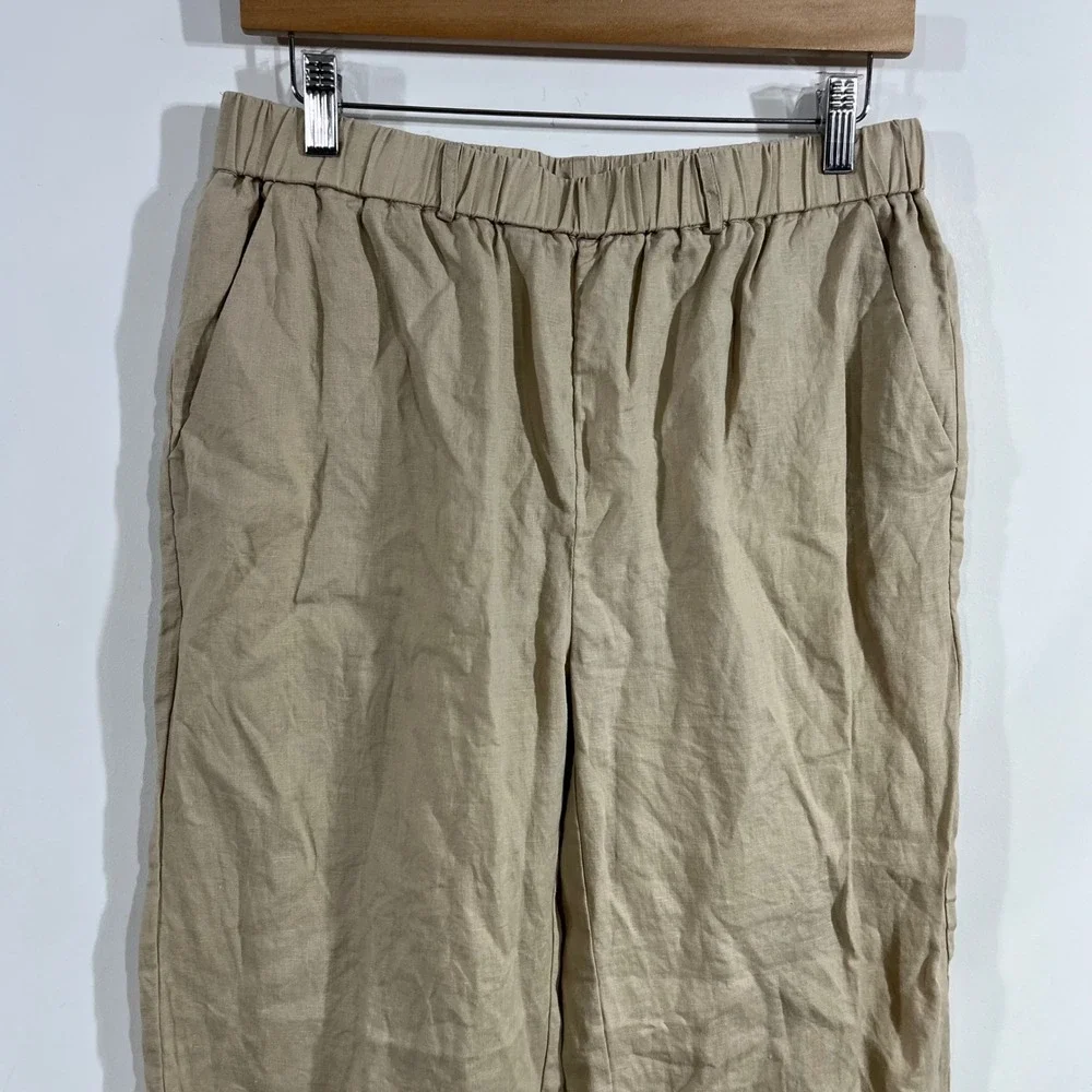 Quince Coastal Minimalist 100% European Linen Wide Leg Pants Beige Womens Medium